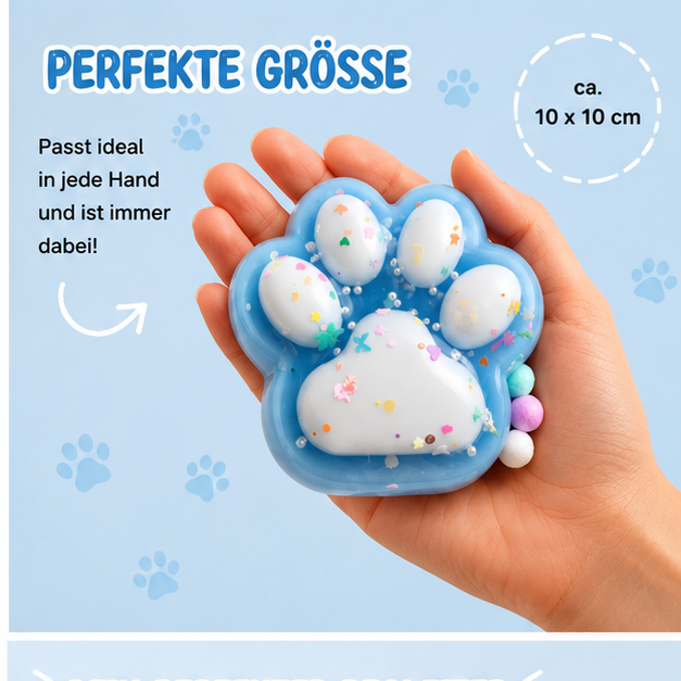 Squishy Pfote Blau 10 cm – Anti Stress Squeeze Toy mit Glitzer und Perlen