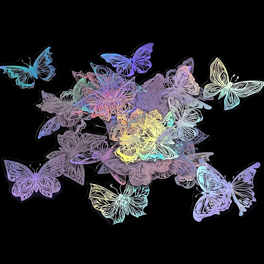Holografische Schmetterling Aufkleber mit Glitzereffekt