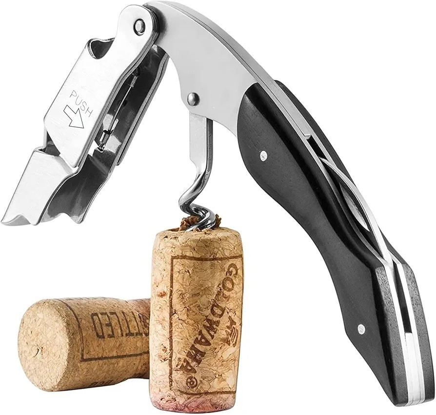 Kellnermesser mit Holzgriff in schwarz inkl, Weinöffner mit Flaschenöffner &...