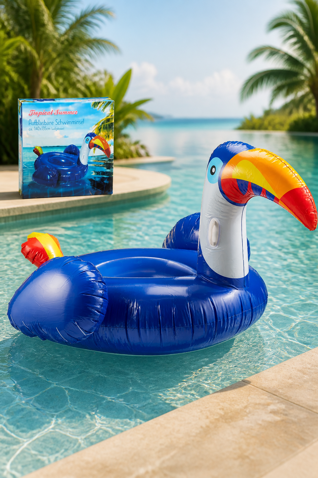 XXL Schwimminsel Tukan 140 x 185 cm – Aufblasbarer Badespaß für Pool, See und Strand