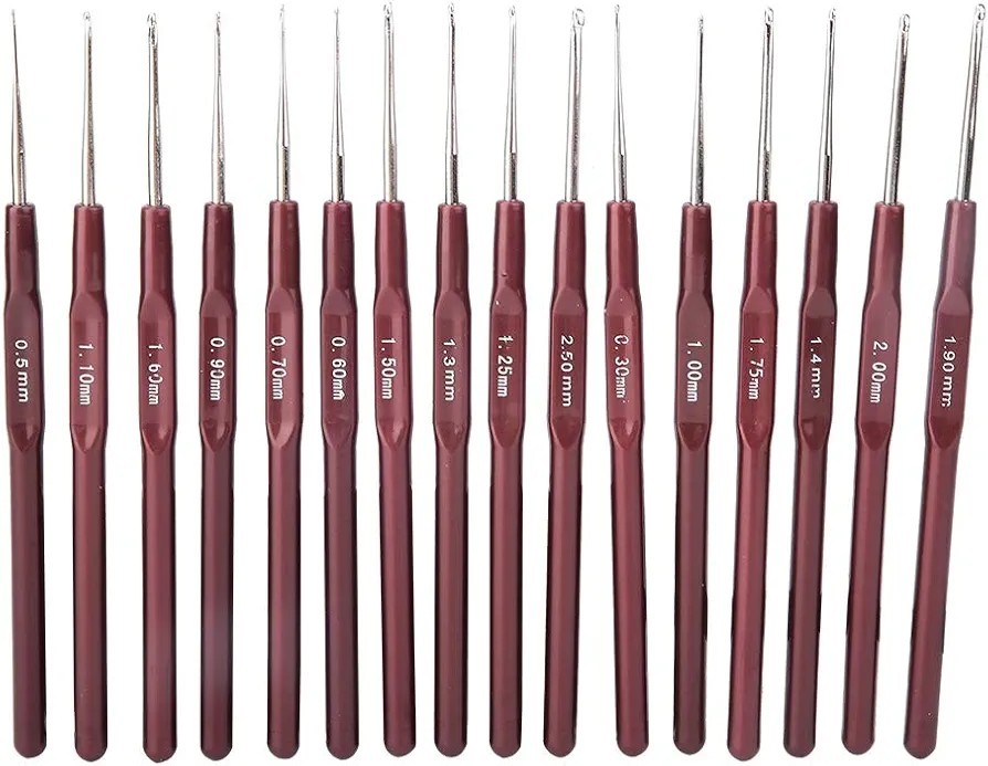 16 Stück Häkelnadel Set, 0,5-2,5mm Stricknadel, Edelstahl DIY Ergonomischer...