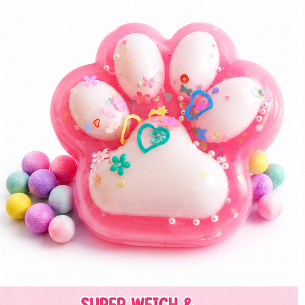 Squishy Pfote Rosa 10 cm – Anti Stress Squeeze Toy mit Glitzer und Perlen