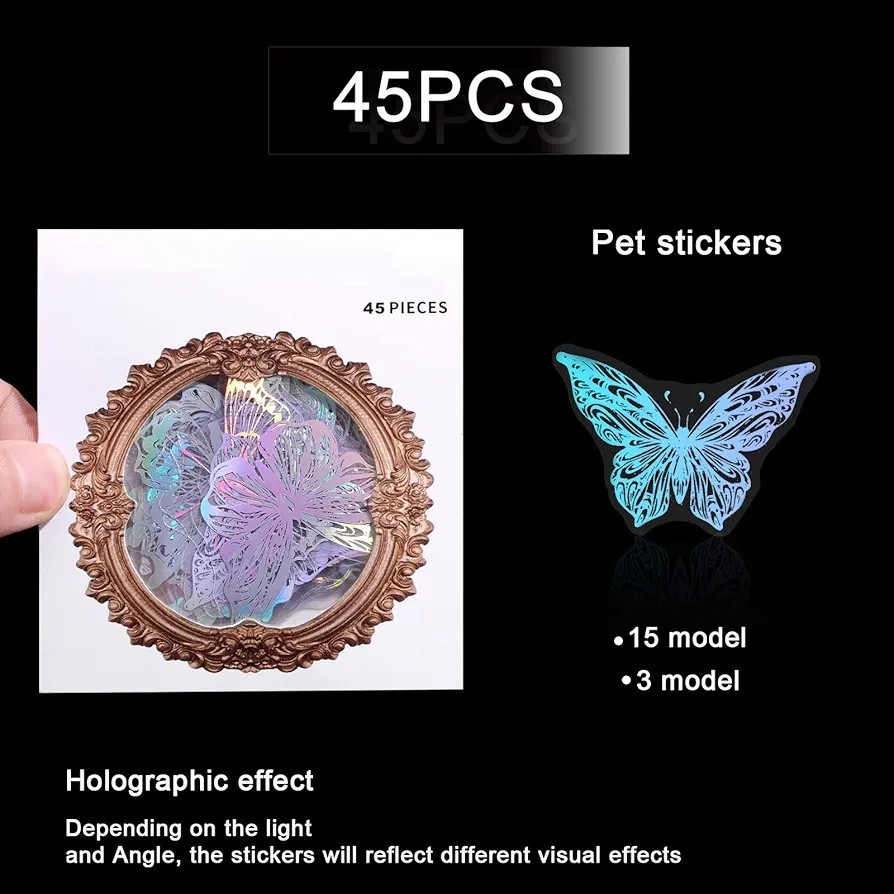 Holografische Schmetterling Aufkleber mit Glitzereffekt