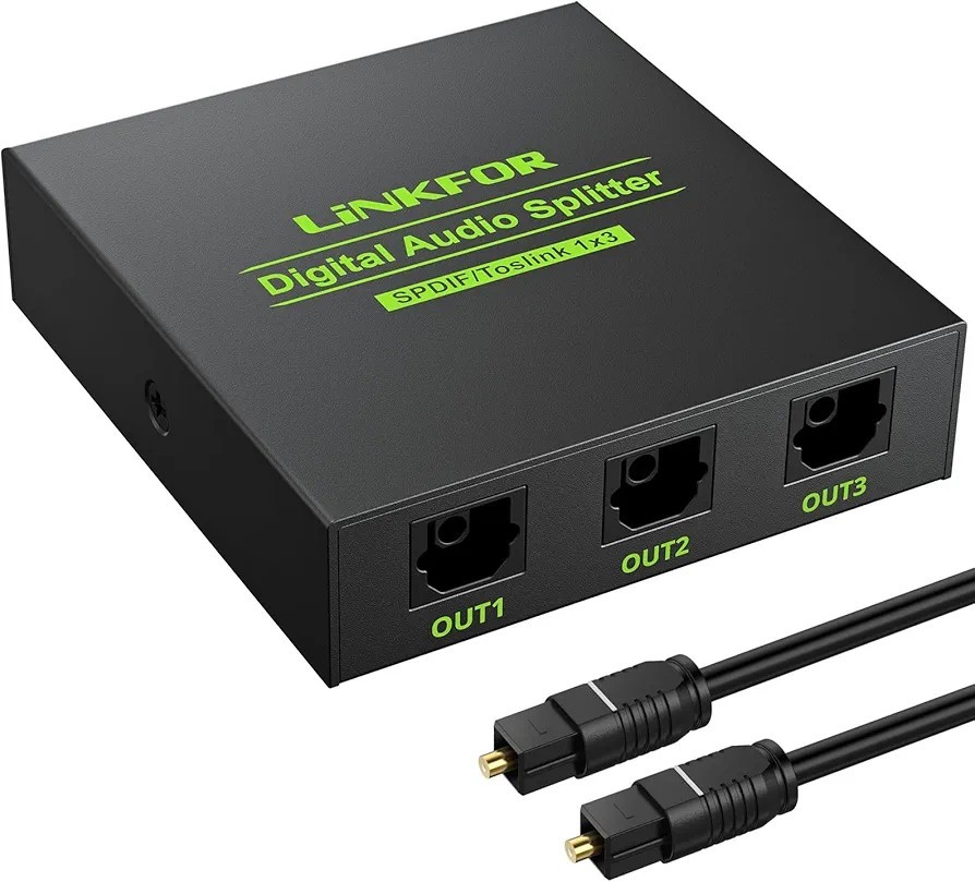 LiNKFOR Optischer Splitter, SPDIF Toslink Splitter, 1x3 Digital Audio Verteiler,
