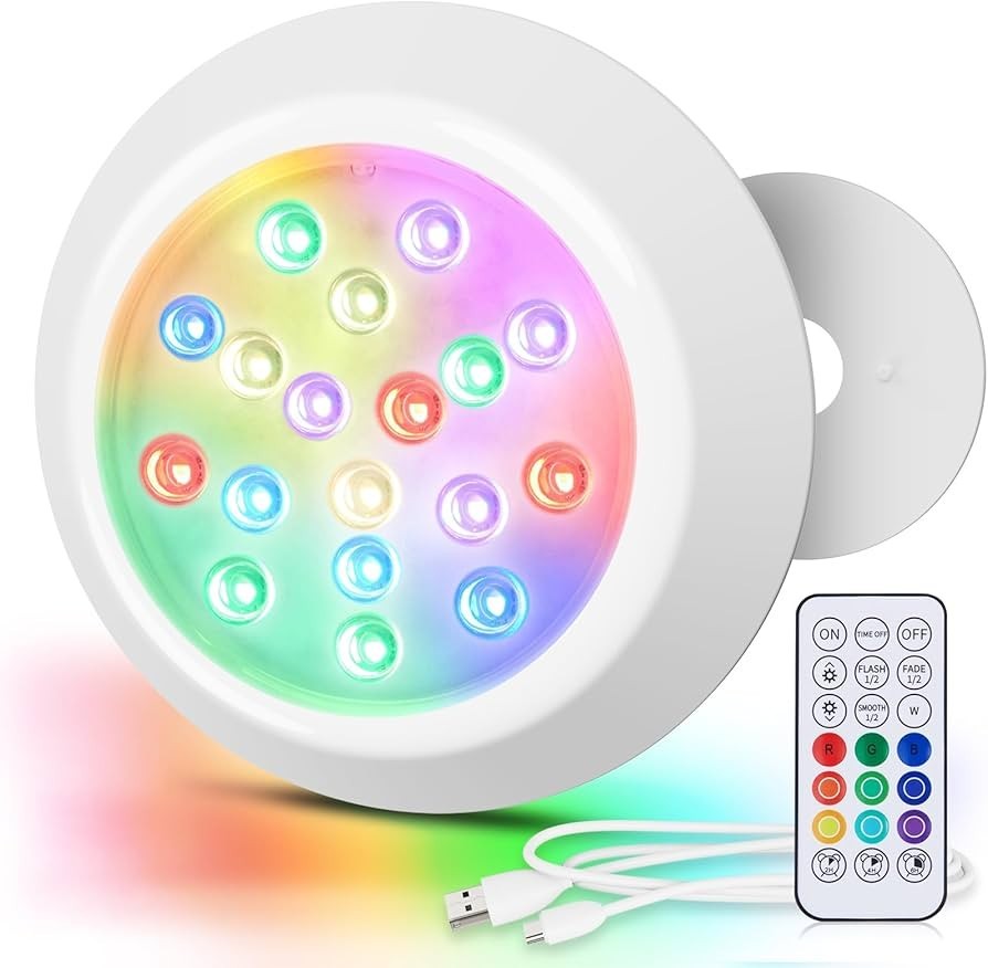 Magnetische LED Poollicht für Aufstellpools,15cm RGBW Unterwasser LED...