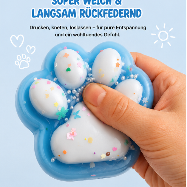 Squishy Pfote Blau 10 cm – Anti Stress Squeeze Toy mit Glitzer und Perlen