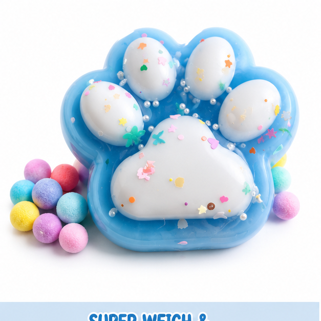 Squishy Pfote Blau 10 cm – Anti Stress Squeeze Toy mit Glitzer und Perlen