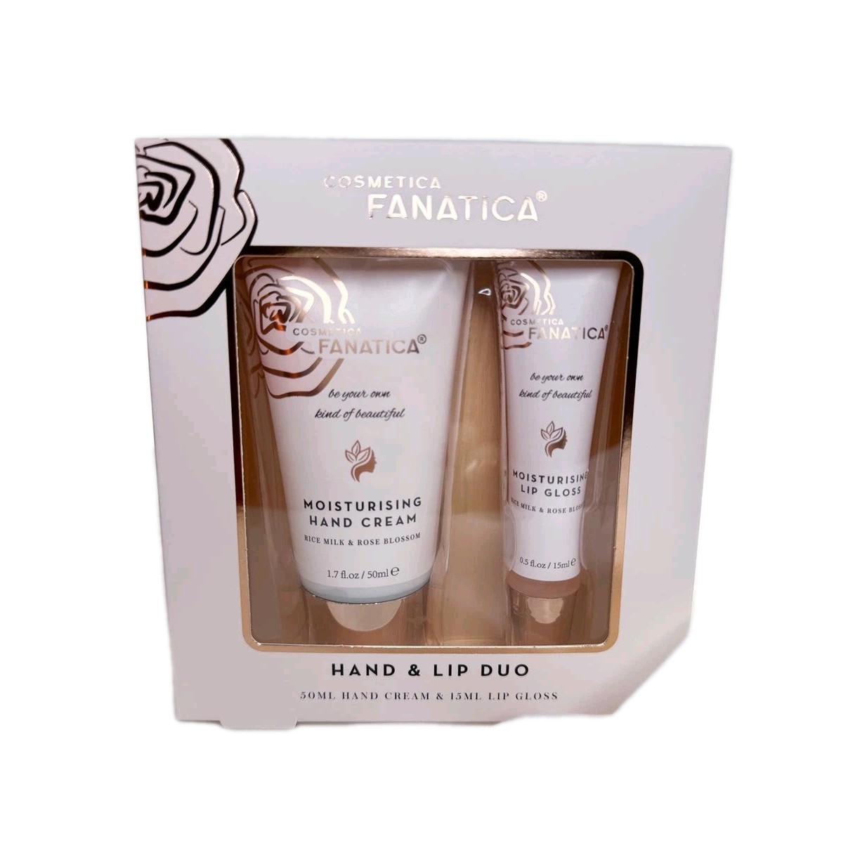 Lipgloss- und Handcreme-Set Roseblüte und Reismilch