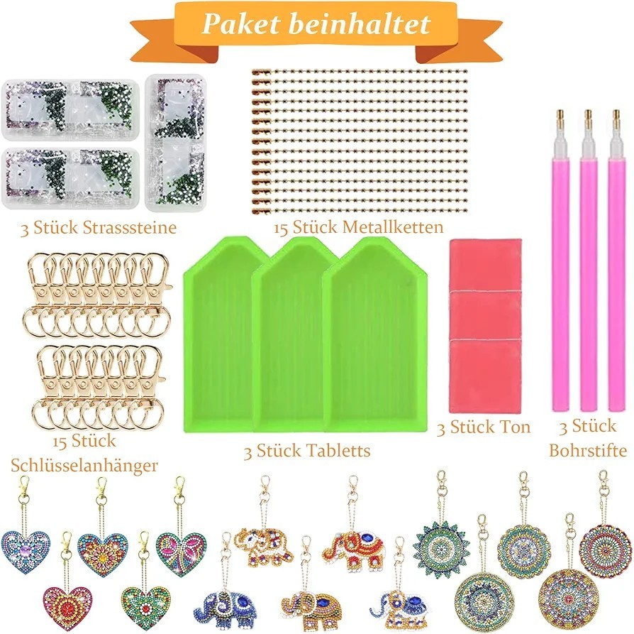 Diamond Painting Schlüsselanhänger, 15 Stück Diamond Painting Anhänger, Diamond