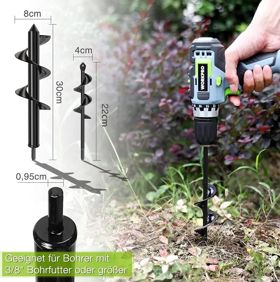 Gartenbohrer Erdbohrer für Bohrmaschine Garten Schnecken Spiralbohrer Schnurlos