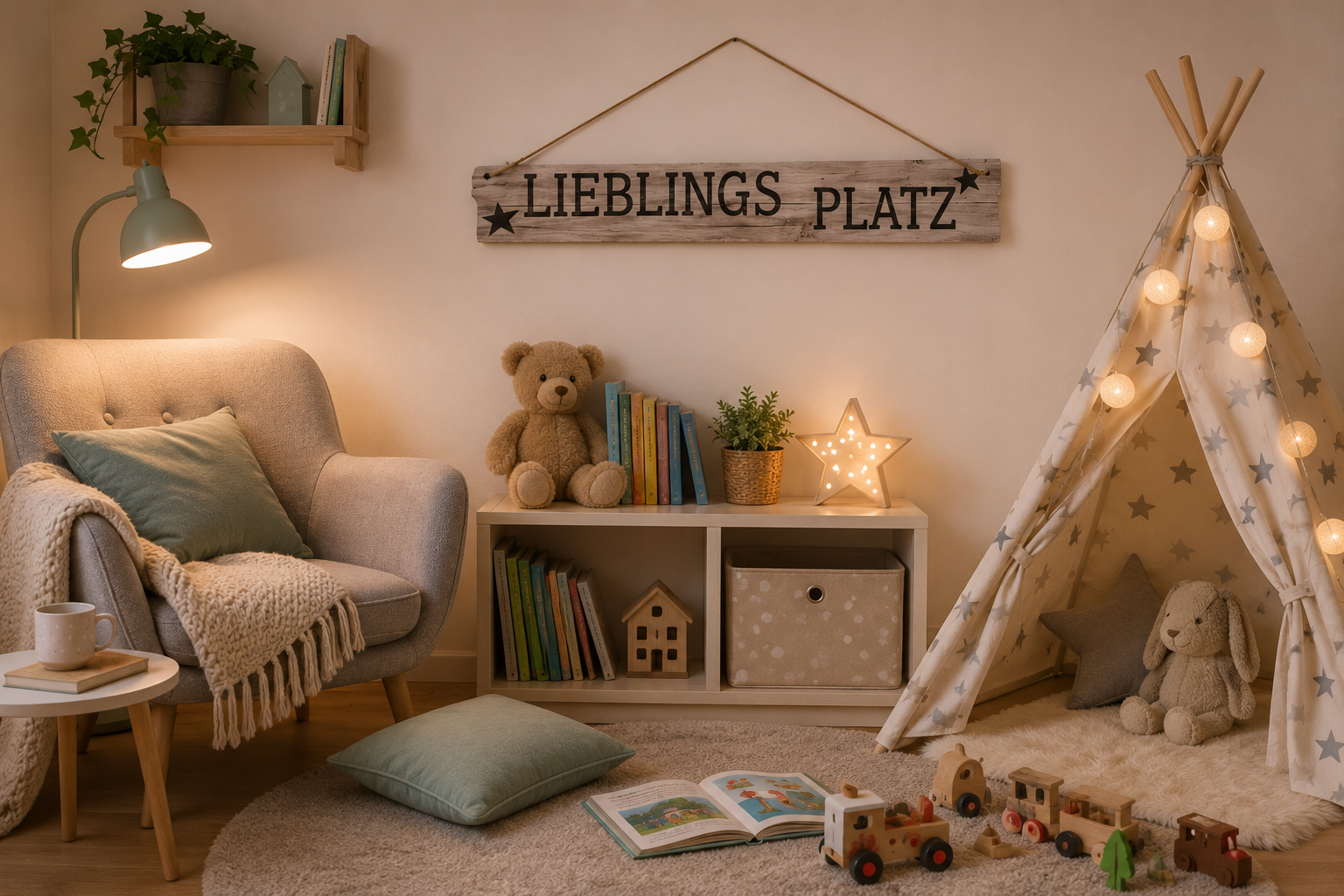 Holzschild Lieblingsplatz 60x10 cm Vintage Wanddeko mit Kordel zum Aufhängen