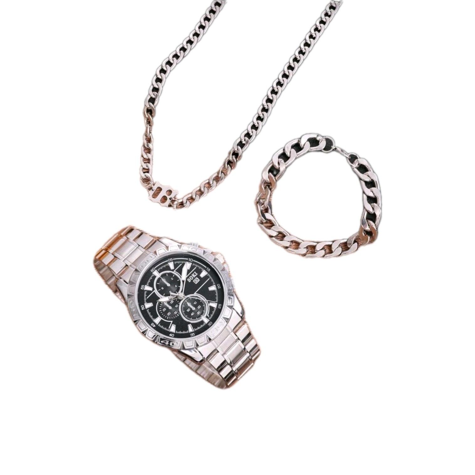 Businessuhr mit Kalenderfunktion, verstellbares Edelstahl Armband + KetteHerren