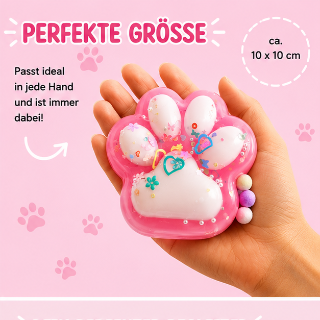 Squishy Pfote Rosa 10 cm – Anti Stress Squeeze Toy mit Glitzer und Perlen