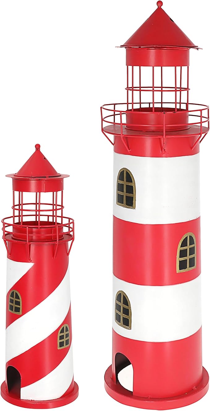 Leuchtturm Windlicht 2er Set – Maritime Dekoration mit Kerzenhalter