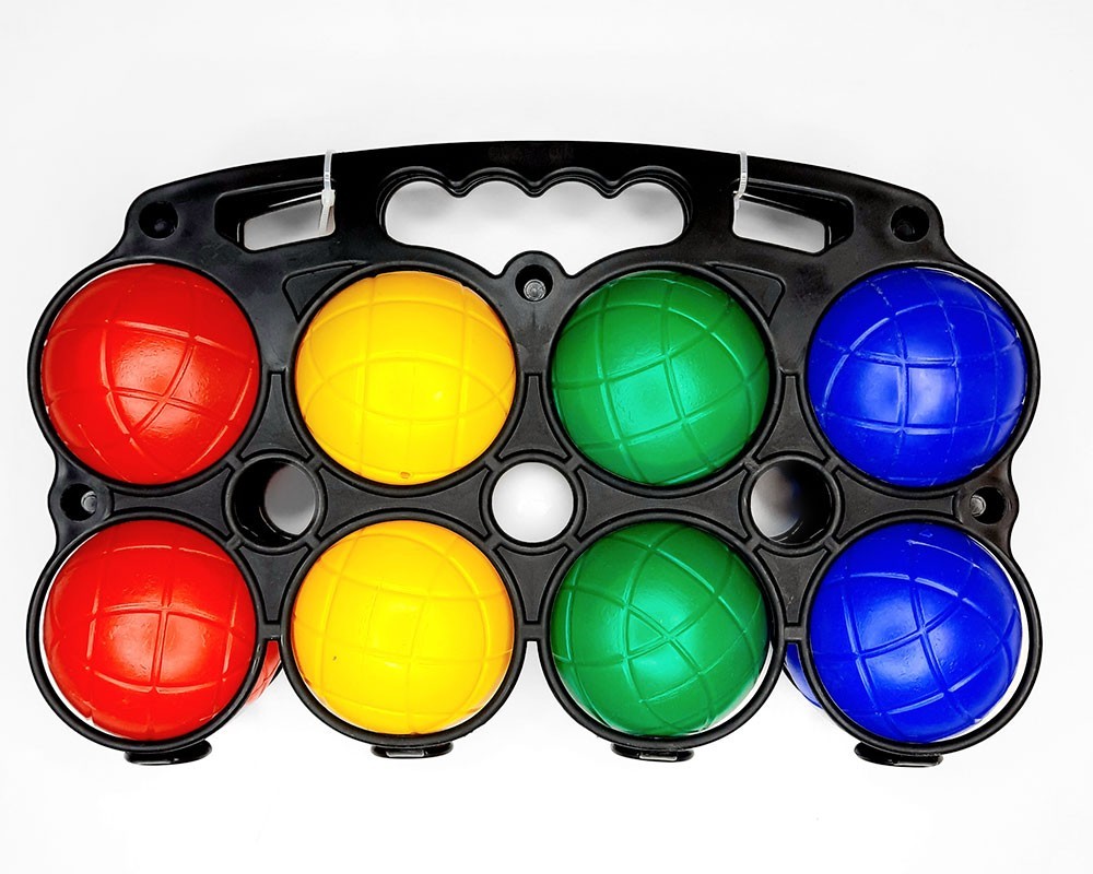 Boule- & Boccia-Spiel mit 8 Kunststoff-Kugeln, Ziel-Kugel & Tragekorb