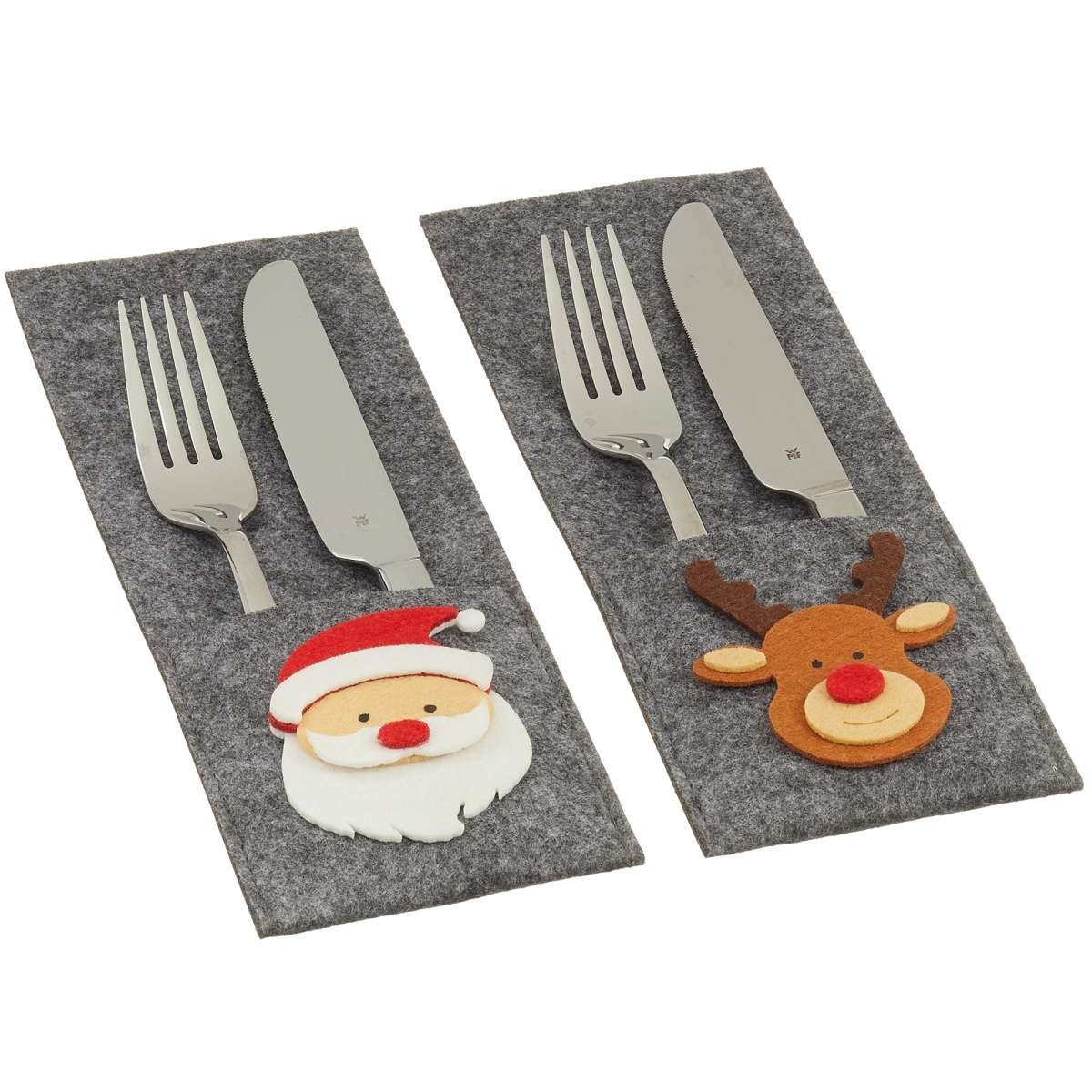 2 Bestecktaschen Filz Elch Weihnachtsmann Besteck Tasche Filztasche Weihnachten