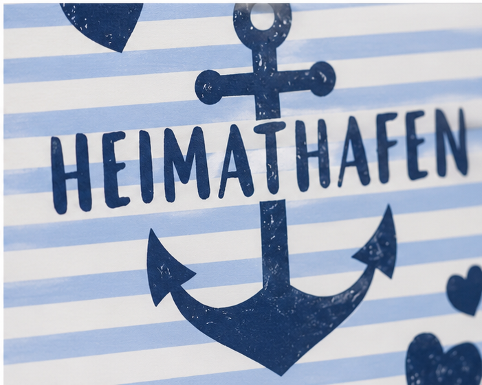 Holzbild Heimathafen 15 x 15 cm mit Anker – Maritime Deko zum Aufstellen