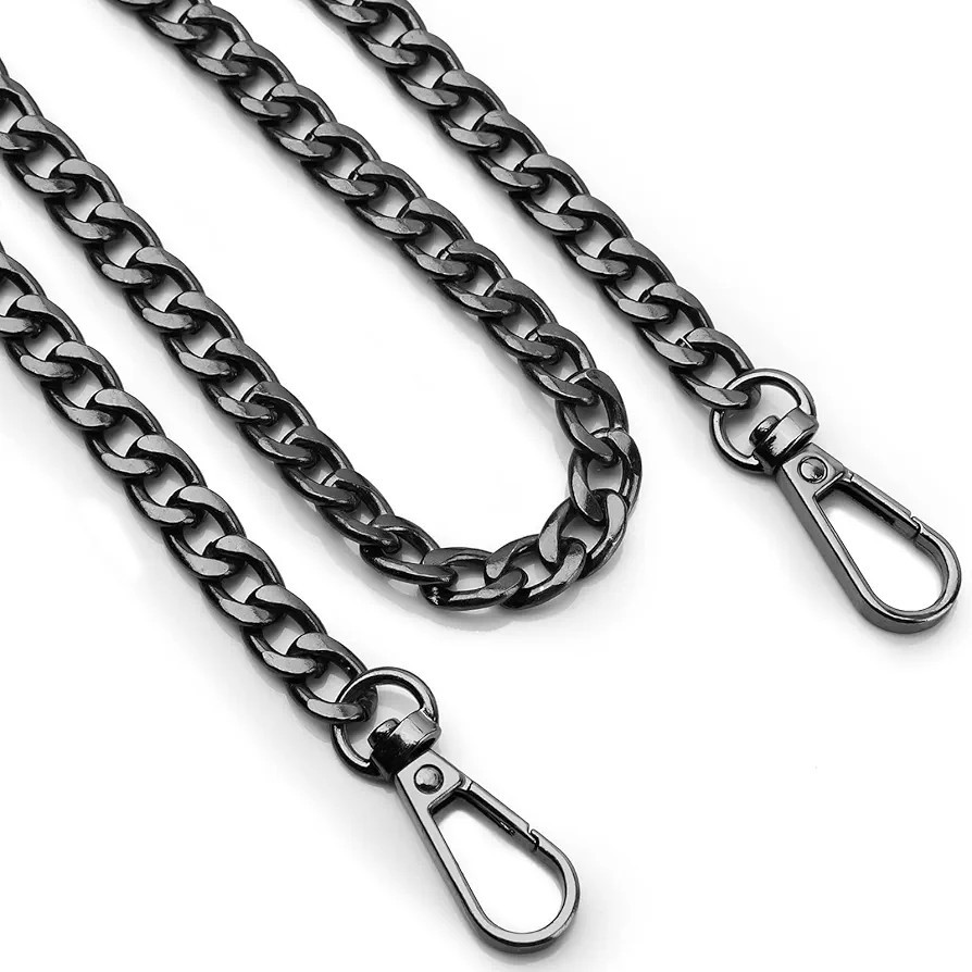 Taschenkette 120CM, Metall Tasche Kette, Taschenkette mit Karabinerhake, Schwarz