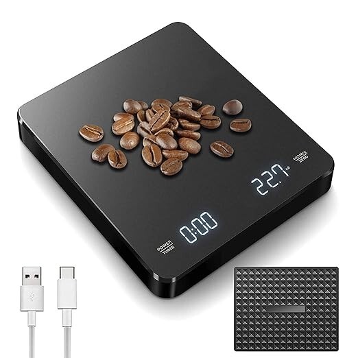 Waage mit Timer, 3kg/0.1g Hochpräzise Elektronische Küchenwaage, Wiederauf