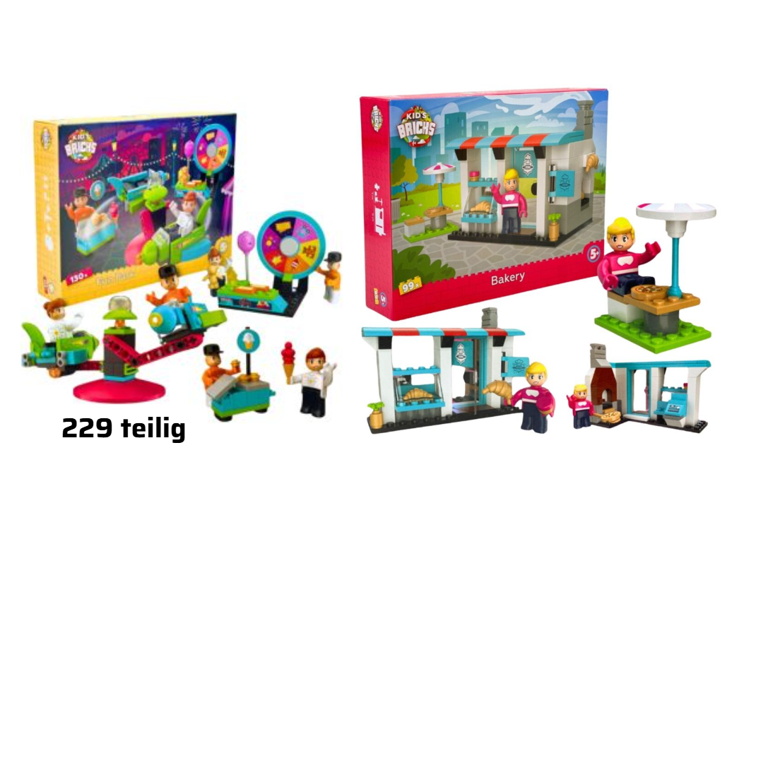 Kid's Bricks Bäckerei & Fun Park Set – 229 Klemmbausteine für kreativen Bauspaß