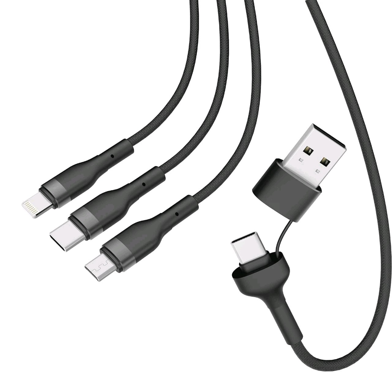 3-in-1 Ladekabel geflochten – USB-C, Micro-USB und Lightning in einem Kabel