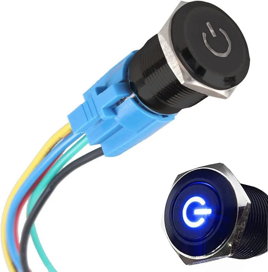 KFZ Kippschalter mit blauer LED Beleuchtung – 12V Druckschalter 16 mm